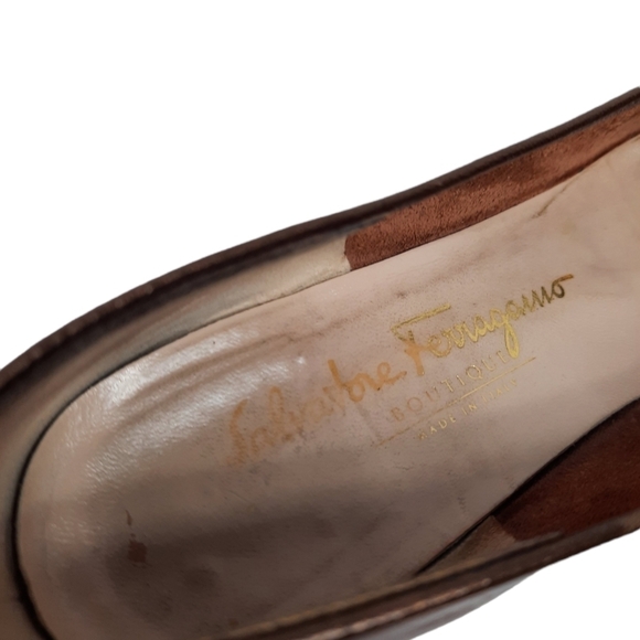 Salvatore Ferragamo Chestnut Leather Loafer Pumps Bow Tie Size 8 Women's - Picture 5 of 13